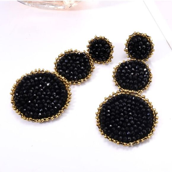 Elegant Black and Gold Earrings - Picture 1 of 4